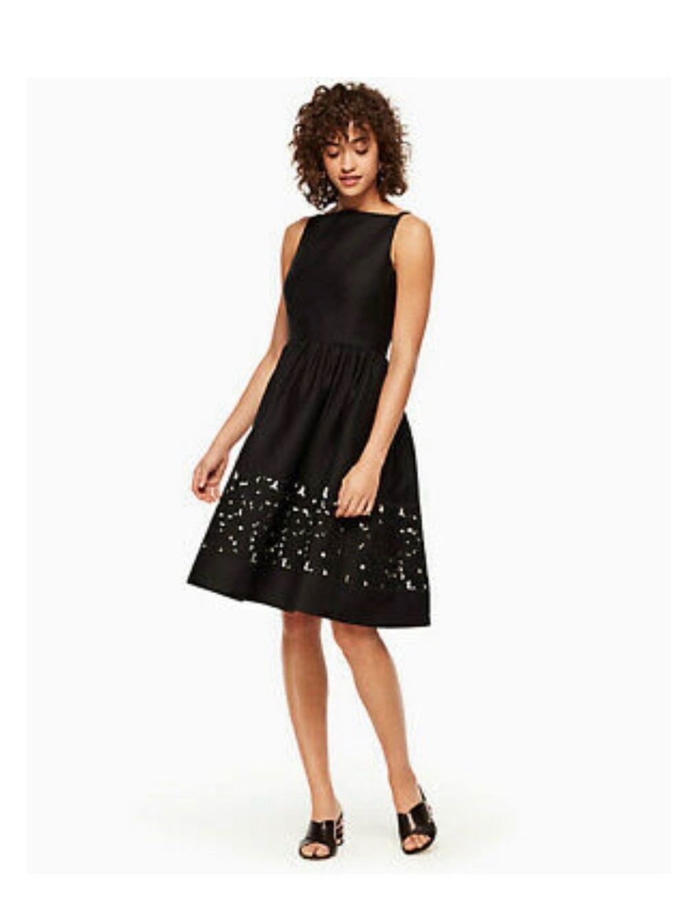 kate spade Black Sleeveless Fit-and-Flare Midi Dress with Hem Cutout Detail